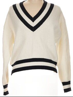 MNG cream and black v-neck sweater